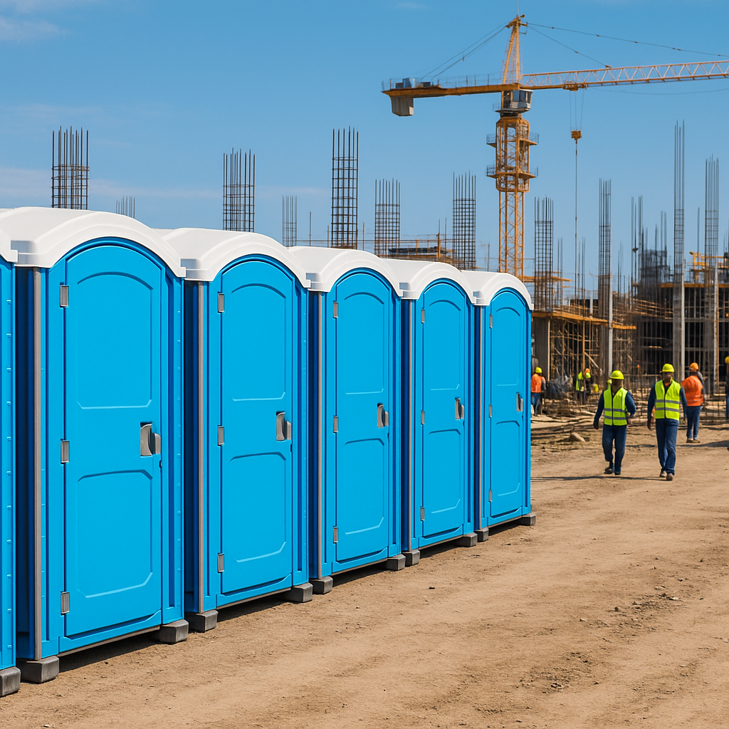 Clean porta potties at a construction site